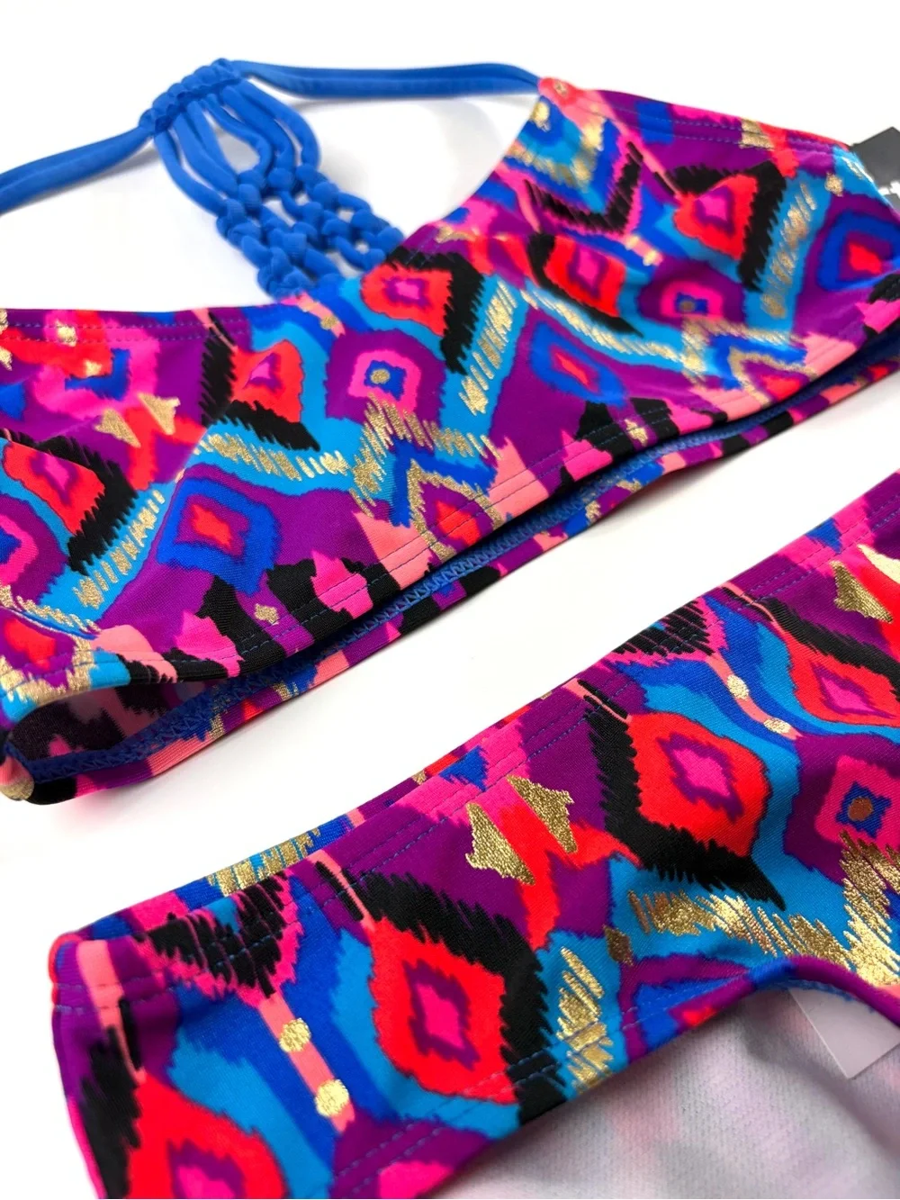 Art Class Pink/Blue Multicolor Ikat 2-pc. Girls Sporty Boho Swimsuit, Sz S/6